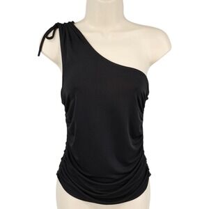 Intimately Free People Black One Shoulder Ruched Top Asymmetrical Stretch M
